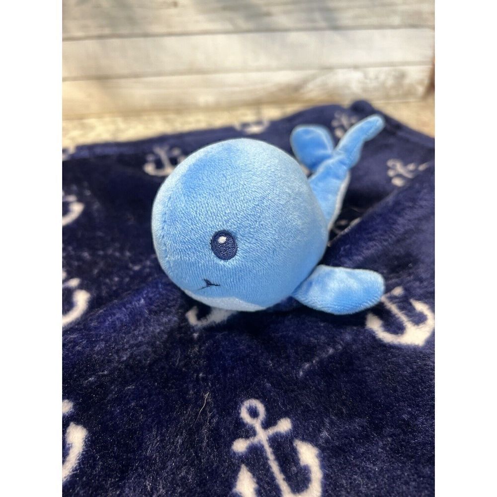 HB Hudson Baby Navy Blue Whale‎ Plush Lovey Security Blanket Anchors Nautical - Picture 2 of 4